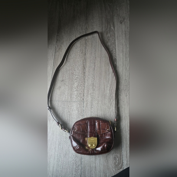 Vintage Brown Lauren Ralph Lauren Croc Embossed Leather Crossbody Gold Hardware - Picture 3 of 16